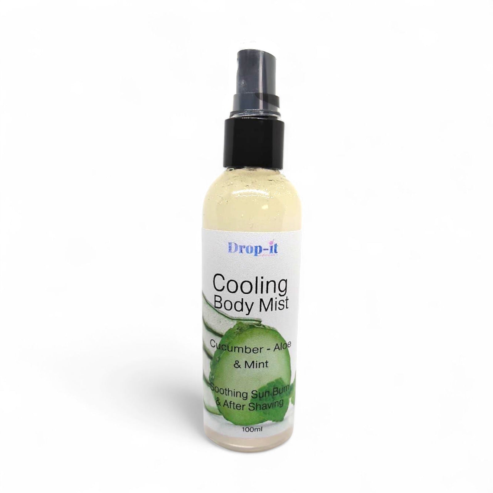 Cooling mist designed to soothe skin after shaving and sun exposure