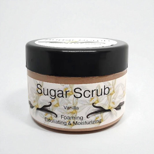 Foaming sugar scrub that gently exfoliates and cleanses the skin