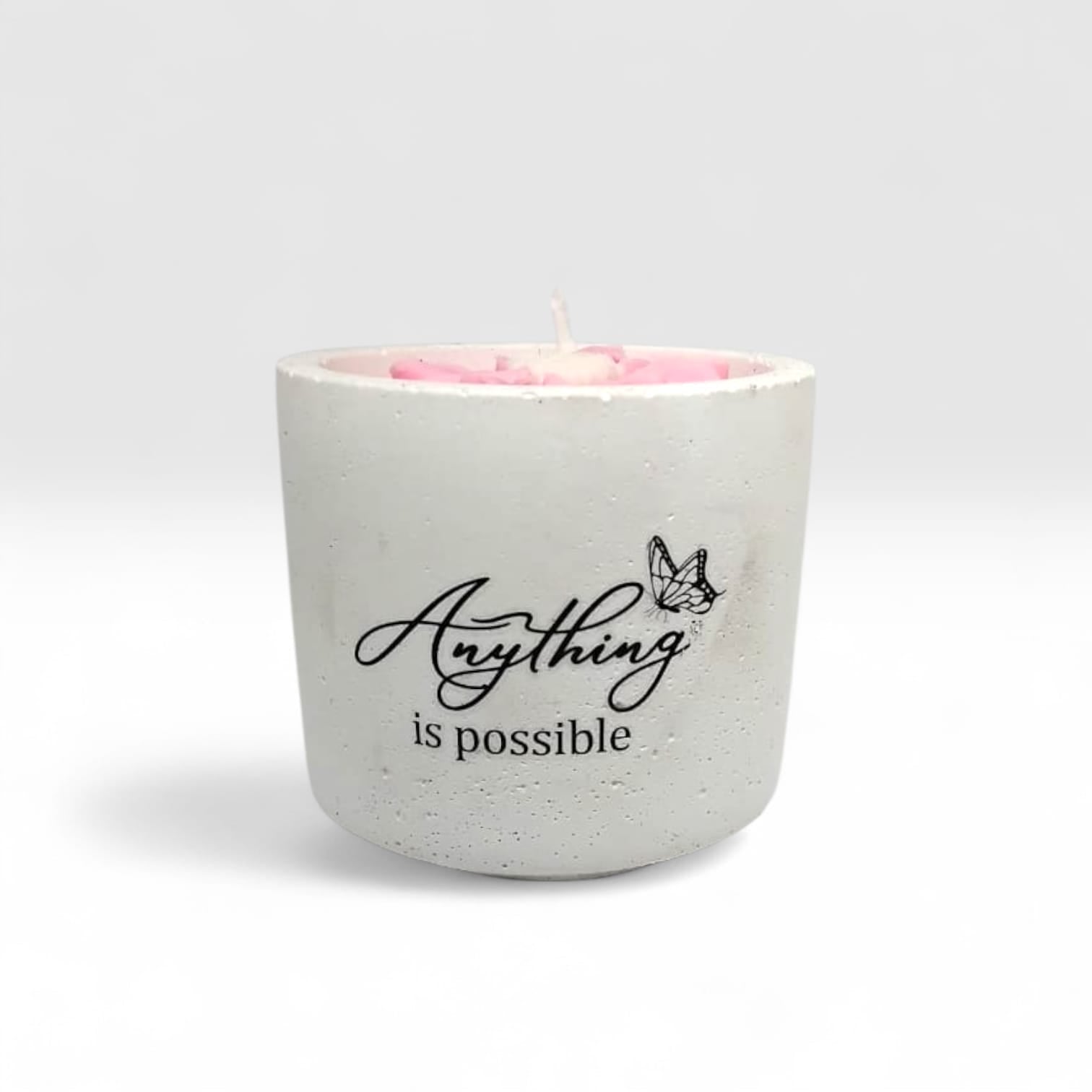 Luxury hand-poured soy wax candle in a handcrafted vessel with uplifting message